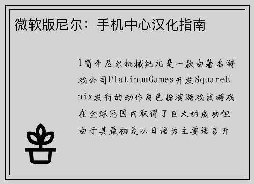 微软版尼尔：手机中心汉化指南